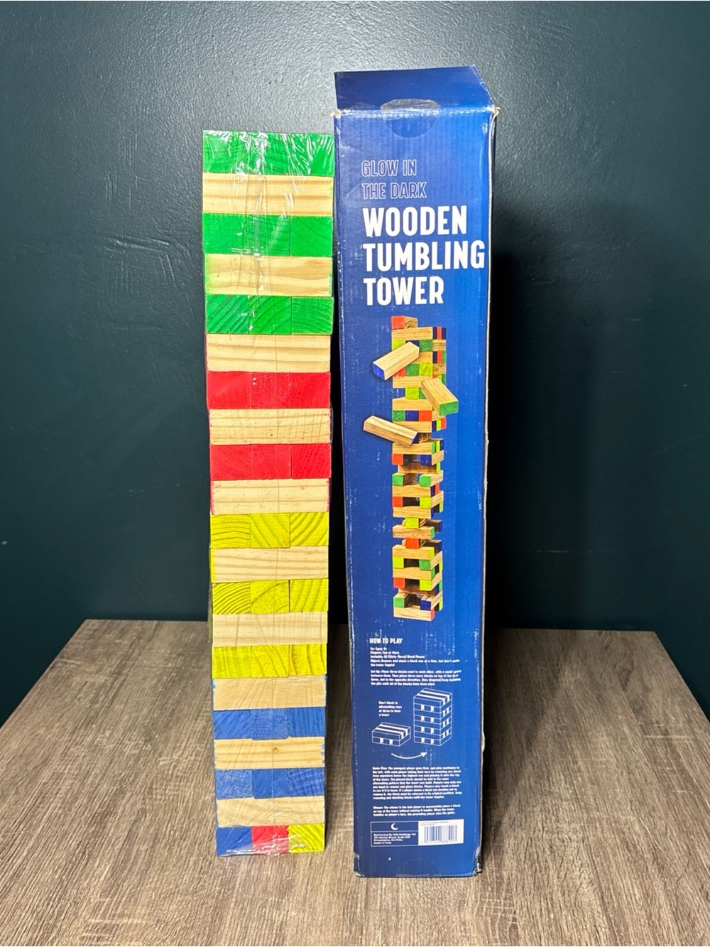 Glow in the Dark Wooden Tumbling Tower Game 63 Blocks New Sealed